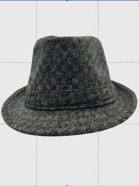 Hipster Fedora Herringbone Pattern Hat Charcoal Gray Polyester L/XL 59-60cm